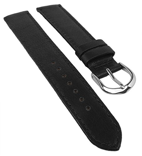 Herzog Lamm-Nappa Ersatzband Uhrenarmband 14mm / 16mm / 18mm / 20mm | Leder schwarz 32302, Stegbreite:16mm, Schließe:Silbern von Herzog