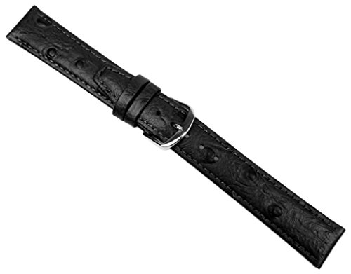 Straußprägung Uhrenarmband Ersatzband Kalbsleder schwarz 20746S, Stegbreite:18mm von Herzog