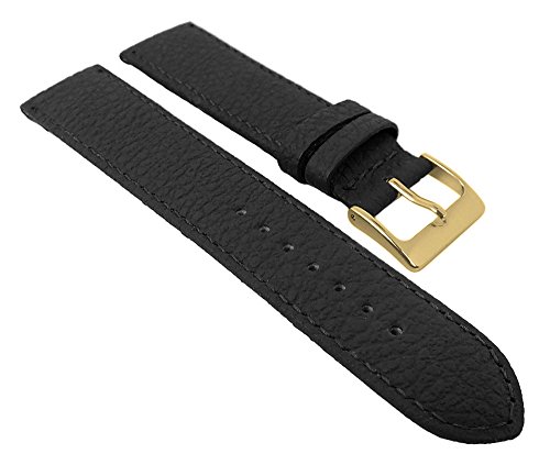 Herzog Uhrenarmband Kalbsleder Strong | Ersatzband gepolstert 29094, Farbe:schwarz, Stegbreite:22mm, Schließe:Gelbgolden von Herzog