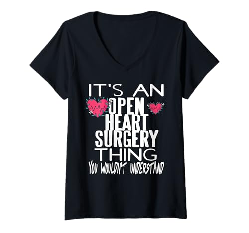 Damen Offene Herzoperation Stolz mit Herzschlag Symbolen T-Shirt mit V-Ausschnitt Damen Offene Herzoperation Stolz mit Herzschlag Symbolen T-Shirt mit V-Ausschnitt von Herzoperation Bewusstsein und Erholung