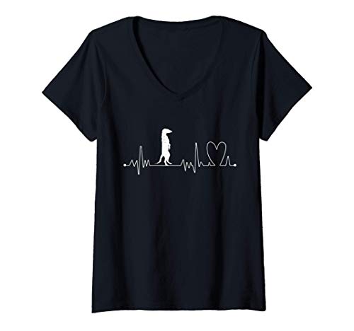 Damen Herzschlag Herz Beat Frequenz EKG Erdmännchen T-Shirt mit V-Ausschnitt Damen Herzschlag Herz Beat Frequenz EKG Erdmännchen T-Shirt mit V-Ausschnitt von Herzschlag Geschenk Shop