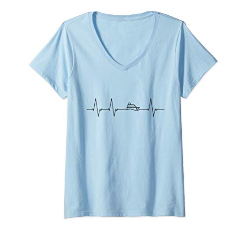 Damen Herzschlag Heartbeat Kreuzfahrt T-Shirt mit V-Ausschnitt Damen Herzschlag Heartbeat Kreuzfahrt T-Shirt mit V-Ausschnitt von Herzschlag Heartbeat Kreuzfahrt Design