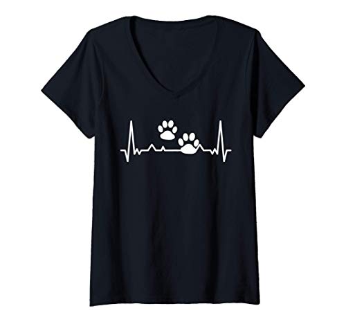 Damen Mein Herz schlägt für meinen Hund T-Shirt mit V-Ausschnitt Damen Mein Herz schlägt für meinen Hund T-Shirt mit V-Ausschnitt von Herzschlag-Hundepfotenmuster