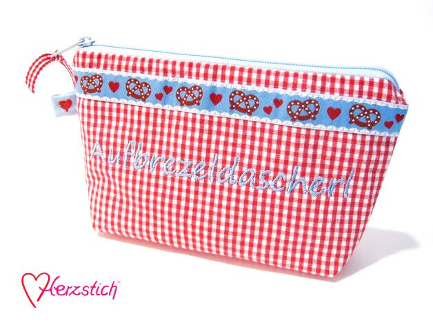 Kosmetiktäschchen "Aufbrezeldascherl" Rot/Hellblau Kosmetiktäschchen "Aufbrezeldascherl" Rot/Hellblau von Herzstich