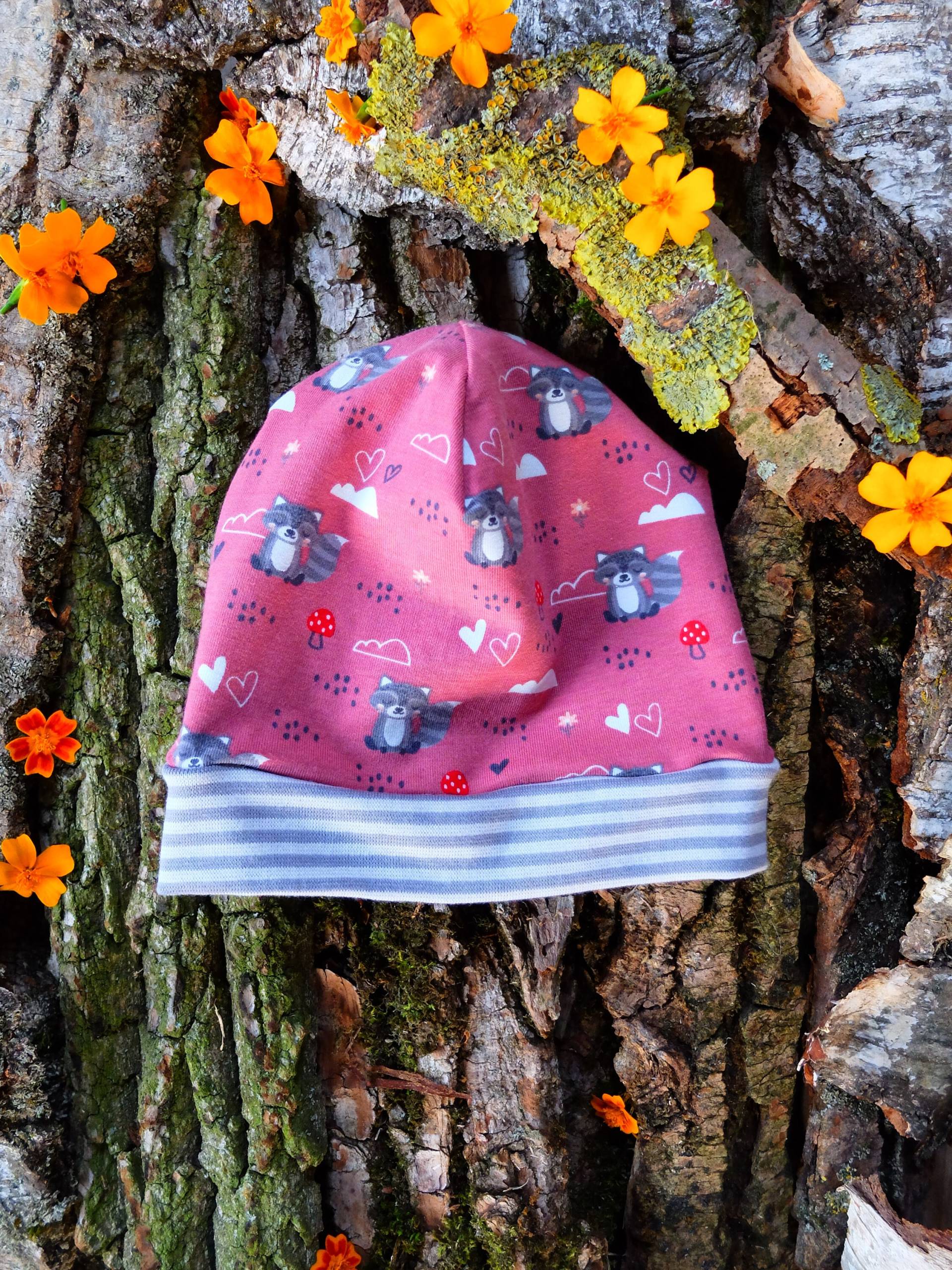 43 - 45 cm, Kindermütze, Beanie, Waschbären, Weiß/Grau/Weinrot, Jungs, Mädchen, Jersey 43 - 45 cm, Kindermütze, Beanie, Waschbären, Weiß/Grau/Weinrot, Jungs, Mädchen, Jersey von HerzstichKreationen