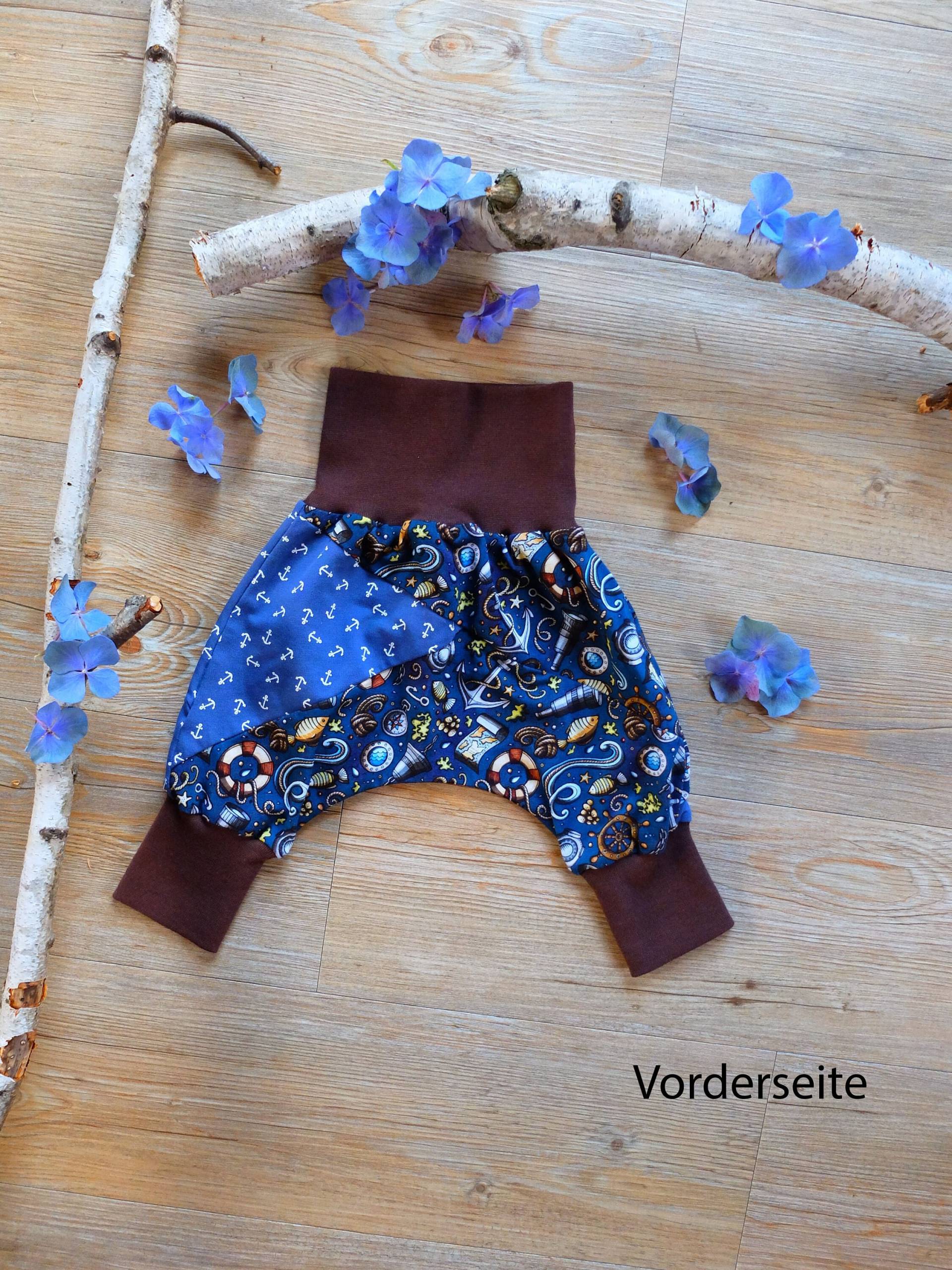 Größe 56 - 62, Kinderpumphose, Maritim, Jungs, Blau/Braun, Jersey von HerzstichKreationen