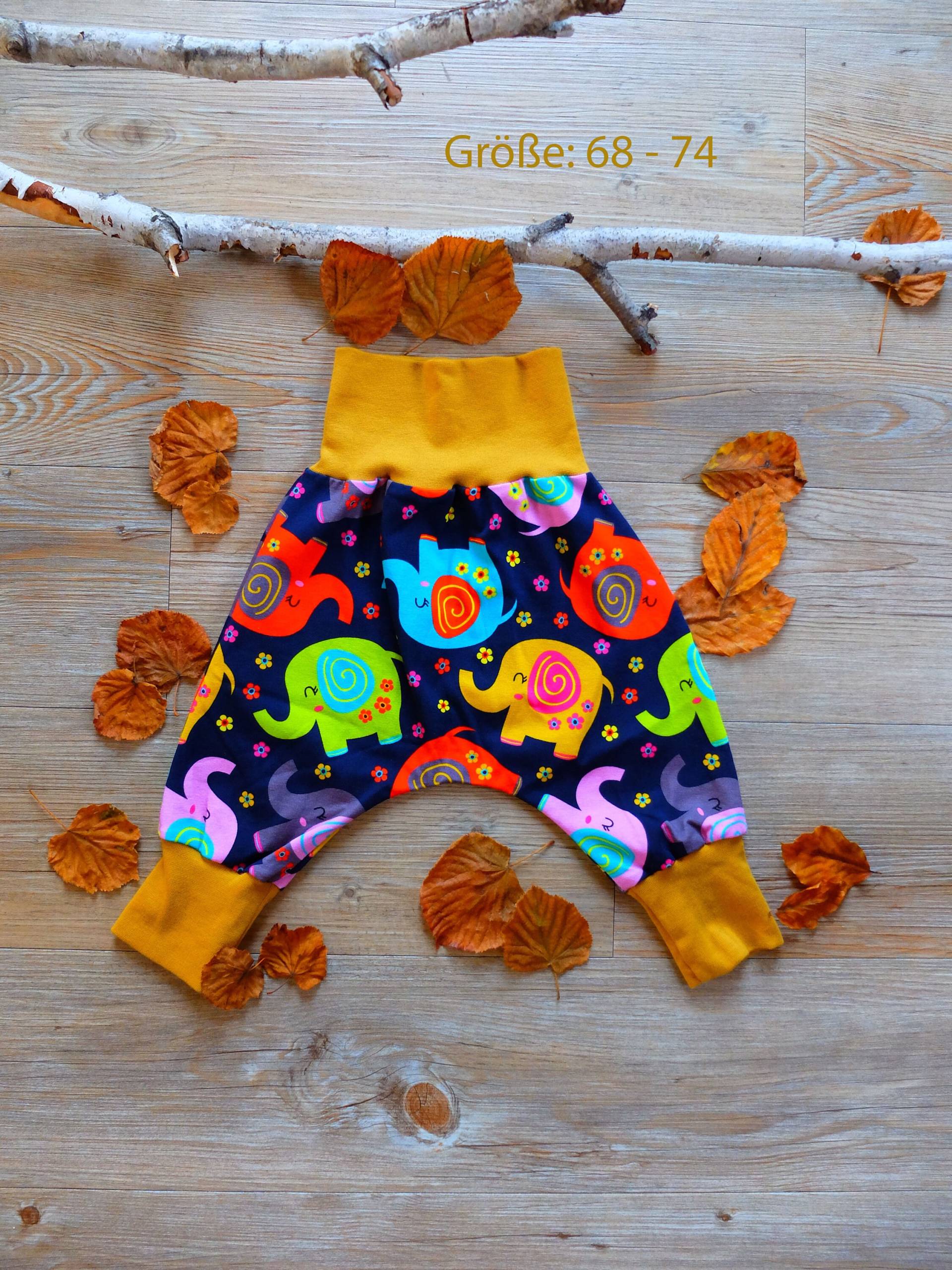 Größe 68 - 74, Kinderpumphose, Bunte Elefanten, Jersey, Mädchen, Jungs von HerzstichKreationen