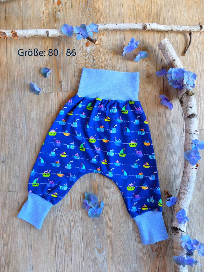 Größe 80 - 86, Kinderpumphose, Boote, Jungs, Blau/Grün, Jersey von HerzstichKreationen