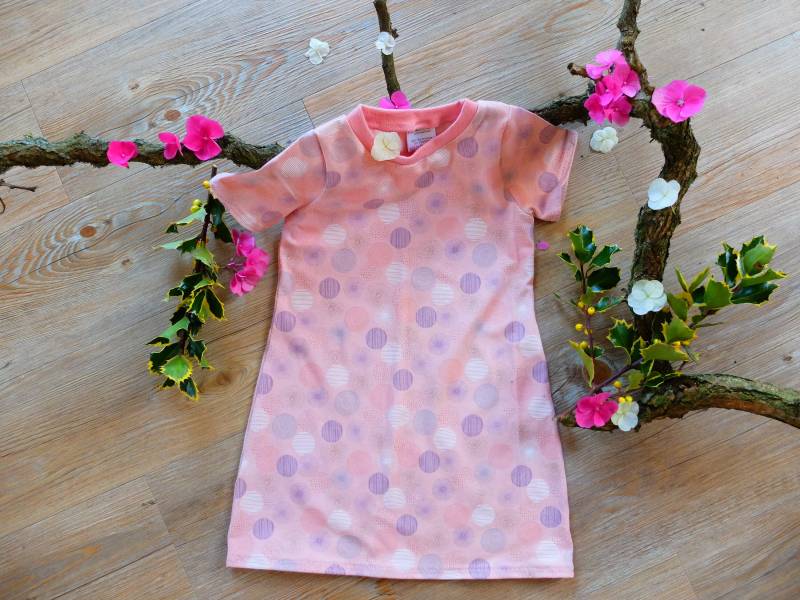 Größe 92, Mädchenkleid, Kreise Und Punkte, Rosa/Lila, Jersey von HerzstichKreationen