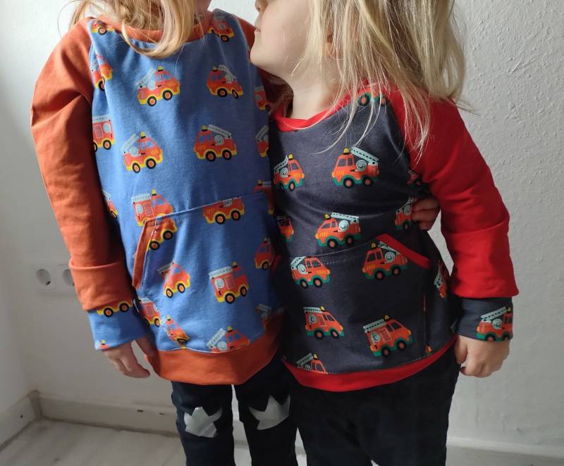 Feuerwehrpullover Raglanschnitt Pullover Mit Feuerwehrautos Gr 50-158 Für Kinder Bauchtasche von HerzundKaro