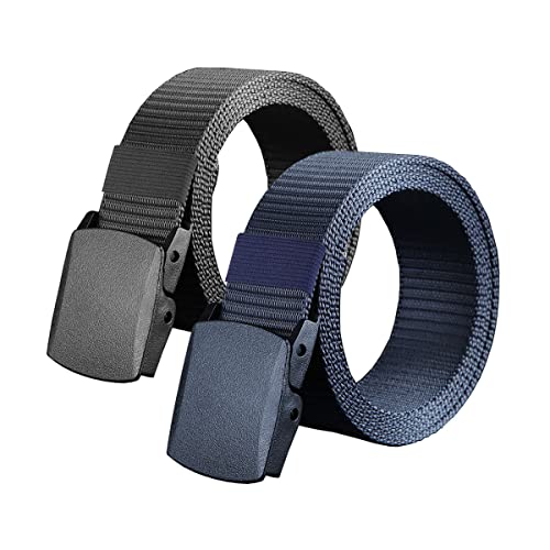 Heshebuy 2 Stück Gürtel Herren Arbeitsgürtel Ohne Löcher Stoffgürtel Stufenlos Verstellbar Nylon Belt mit Kunststoff Schnalle (Schwarz + Blau) von Heshebuy