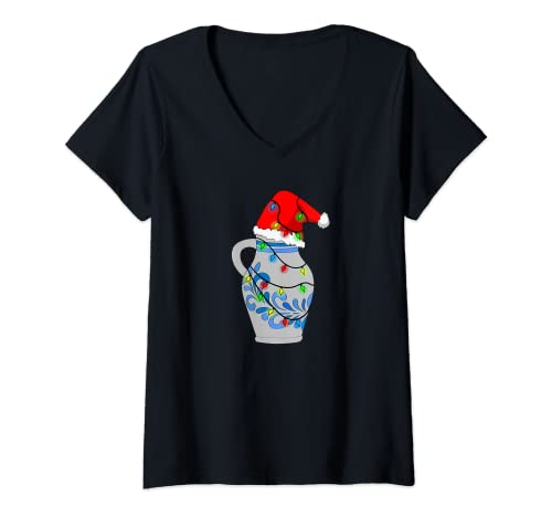 Damen Santa Bembel hessisch Weihnachten Hessen Äppler Xmas lustig T-Shirt mit V-Ausschnitt Damen Santa Bembel hessisch Weihnachten Hessen Äppler Xmas lustig T-Shirt mit V-Ausschnitt von Hessen, Handkäse & Äppler Stuff