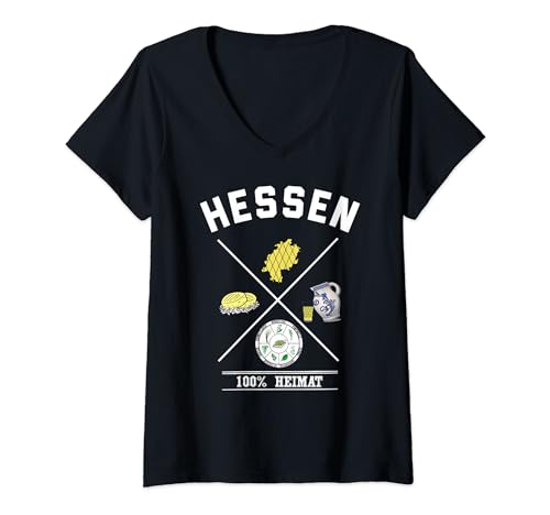 Damen Genuss Hessen Leben Hessen Trinken Essen Grüne Soße T-Shirt mit V-Ausschnitt von Hessen Grüne Soße Apfelwein Dietzenbach BaTeDi