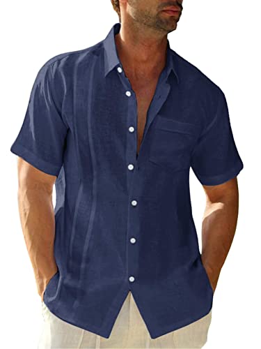 Hestenve Herren Kurzärmliges Cubanisches Camp Guayabera Hemd Leinen Baumwolle Hippie Beach Button Down Shirts - - Mittel Hestenve Herren Kurzärmliges Cubanisches Camp Guayabera Hemd Leinen Baumwolle Hippie Beach Button Down Shirts - - Mittel von Hestenve