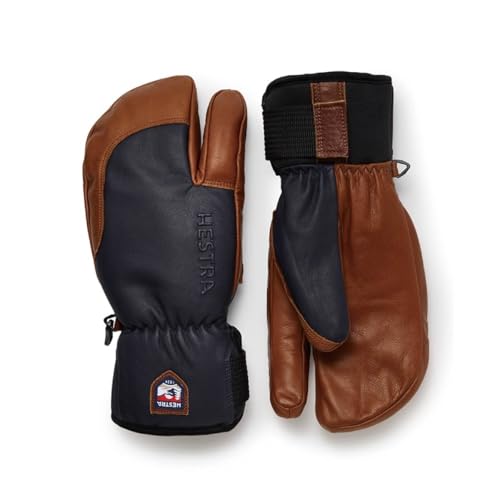 HESTRA Topo-3 Finger Blau-Braun - Warmer robuster Rindsleder Ski 3-Finger Handschuh, Größe 10 - Farbe Navy - Brown von Hestra