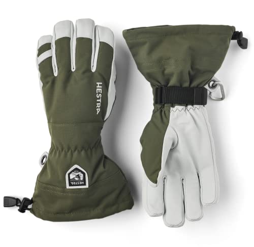 Hestra Heli Ski 5-Finger Handschuhe Skihandschuhe Fingerhandschuhe Damen/Herren - mit Futter, Klettverschluss, Klettverschluss Winter Herbst-Winter - 8 HS oliv von Hestra