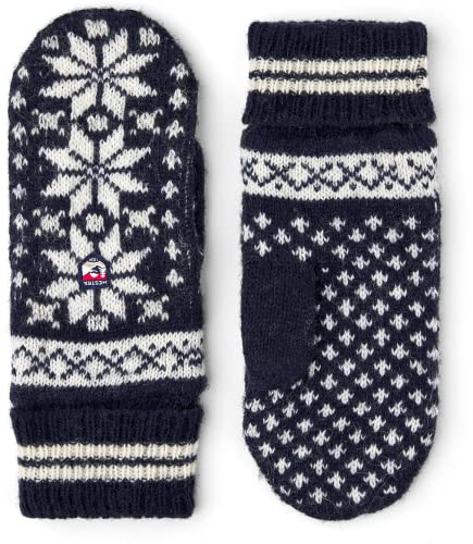 Hestra Isvik Knit Fäustlinge Strickhandschuhe Fausthandschuhe Damen - mit Umschlag, Umschlag Winter Herbst-Winter - 7 HS weiß-dunkelblau von Hestra