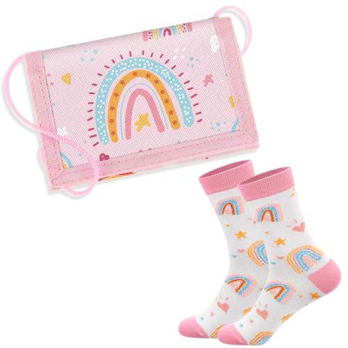 Hestya 2 Stück Einschulung Geschenk Mädchen 2025 Brustbeutel Kinder Schulkind Socken zum Schultüte Füllung Geldbeutel Portemonnaie Gefaltete Geldbörse für Schulanfang Geburtstagsgeschenk von Hestya