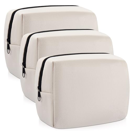 Hestya 3 Blanko Kosmetiktaschen zum Bemalen Reise Kosmetiktaschen Make Up Tasche Canvas Aufbewahrungstaschen Blanko DIY Stoffbeutel Rohlinge zum Beplotten Tasche Damen Kulturtasche für Frauen (Weiß) von Hestya