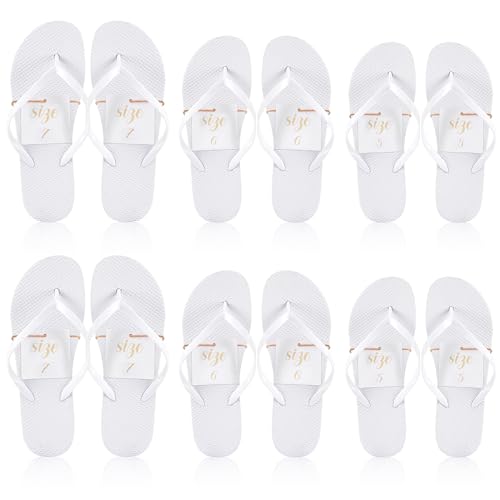 Hestya 6 Paar Weiße Zehentrenner Hochzeit Hausschuhe für Gäste mit 6 Dekorative Karten der Größen und Schnur Gästepantoffeln Set für Damen Herren Einfarbige Badeschuhe für Strand, 3 Größen von Hestya