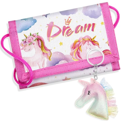 Hestya Kinder Brustbeutel - Dreifach Gefaltete Geldbörse mit Schlüsselanhänger, Portemonnaie zum Umhängen Geschenk für Jungen & Mädchen (Einhorn) von Hestya
