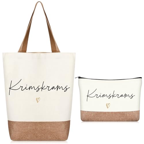 Hestya Krimskrams Kosmetiktasche und Tragetasche Set, Klein Kulturtasche Make Up Tasche mit Spruch Stoff Einkaufstasche Geschenk zum Geburtstag Weihnachten Muttertag für Frauen Mädchen Riese Organizer von Hestya