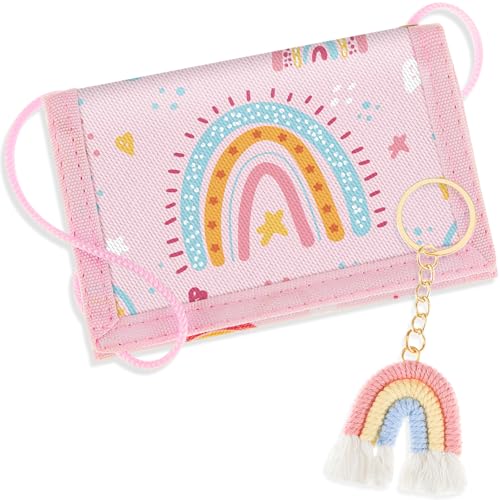 Hestya Kinder Brustbeutel - Dreifach Gefaltete Geldbörse mit Schlüsselanhänger, Portemonnaie zum Umhängen Schultüte Füllung Geschenk für Jungen & Mädchen (Regenbogen) von Hestya