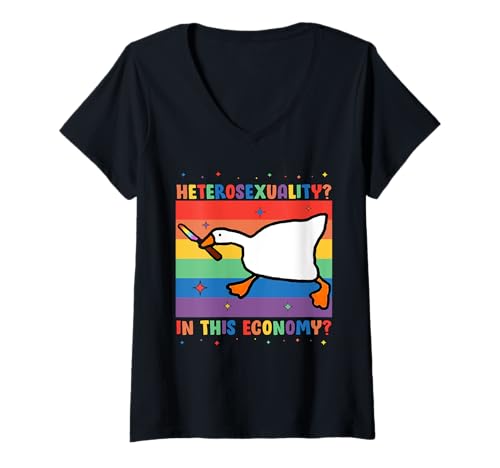 Damen Heterosexualität in Dieser Wirtschaft sarkastische heterosexuelle LGBTQ T-Shirt mit V-Ausschnitt von Heterosexuality In This Economy