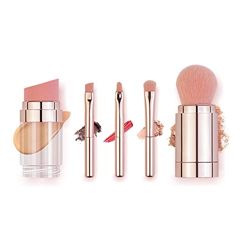 HETHLIF Reise -Make -up Bürstenset, Highlight Pinsel Make up Mini Pinsel Set Multifunktionales Tragbares Fundament Lose Pulver 5 in 1 Lidschatten Augenbrauen Lippenbürste (Galvanisiertes Roségold) von Hethlif