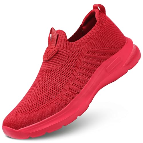 Herren-Laufschuhe zum Reinschlüpfen, Tennisschuhe, leicht, atmungsaktiv, Netzstoff, Workout, Freizeit, Sportschuhe, weiche Sohle, Rot/Ausflug, einfarbig (Getaway Solids), 43 EU von Hetohec