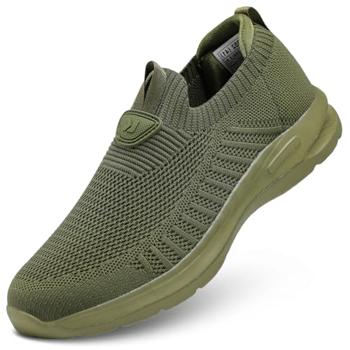 Herren Walking Schuhe Leichte Breathe Mesh Laufschuhe Slip On Mode Tennis Turnschuhe Komfort Gym Workout Zapatos de Hombre, Olivgrün, 42.5 EU von Hetohec