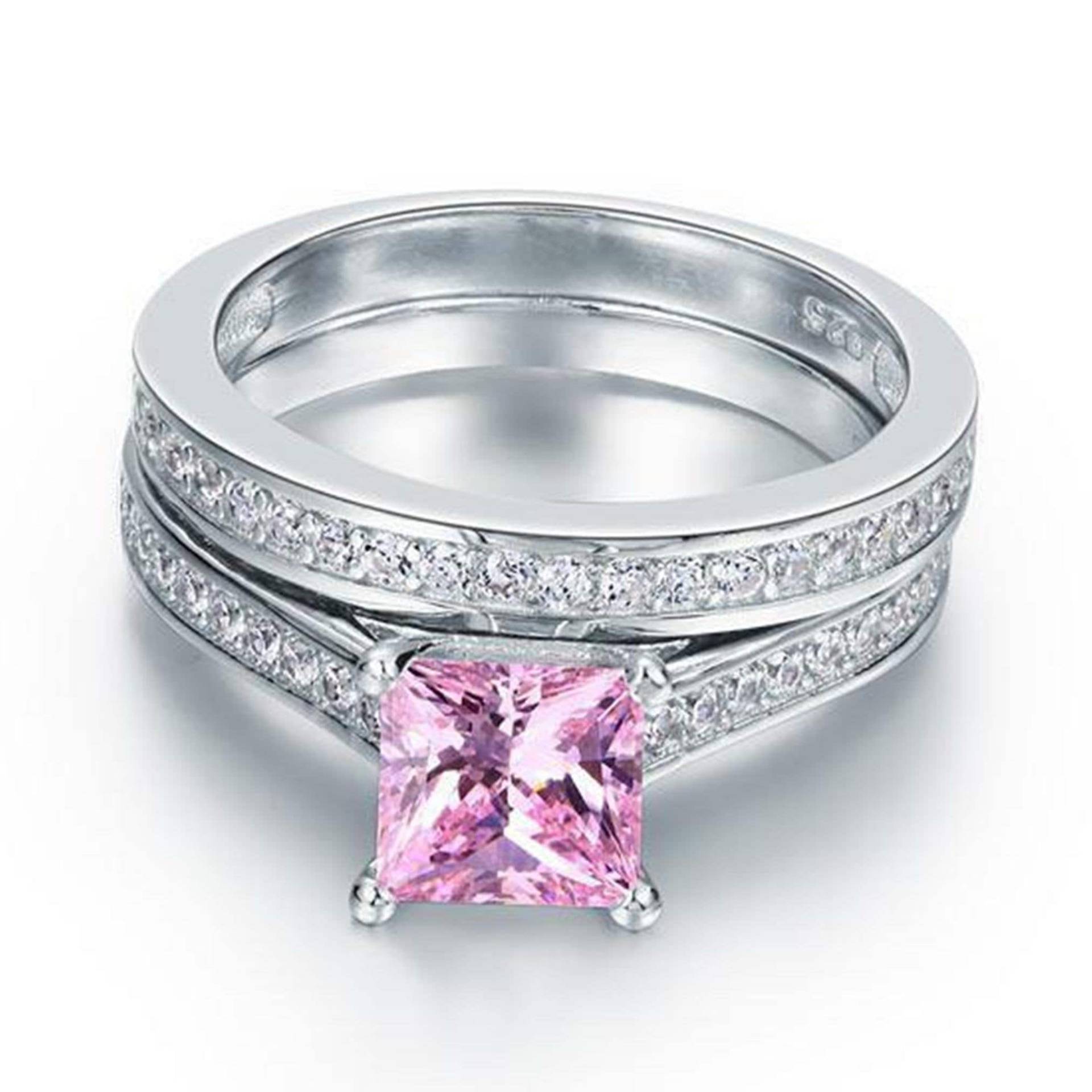 2.39Ct Rosa Princess Cut Diamant Verlobung Hochzeit Jahrestag Ring Massiv 925 Sterling Silber Damen Braut Set von HettyJewel