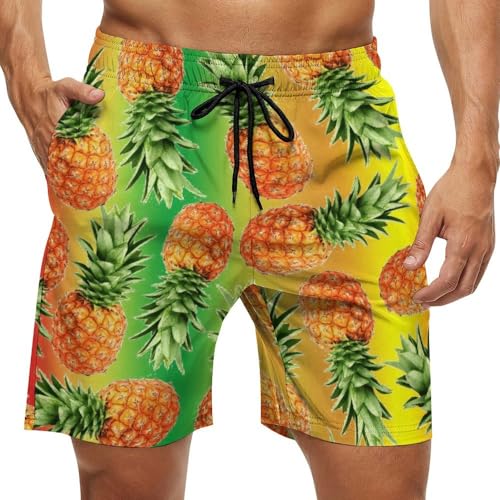 Heucapc Herren-Badehose, schnelltrocknend, mit Netzfutter und Taschen, Ananas-Regenbogenfarben, M von Heucapc