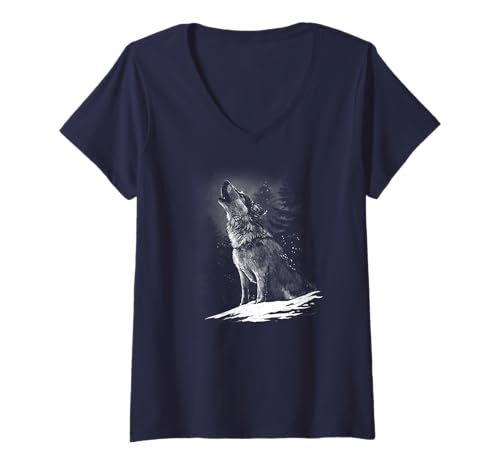 Damen Wölfe Tiermotiv Raubtiere Waldtier Heulender Wolf T-Shirt mit V-Ausschnitt Damen Wölfe Tiermotiv Raubtiere Waldtier Heulender Wolf T-Shirt mit V-Ausschnitt von Heulender Wolf Waldtiere Raubtiere