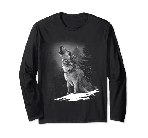 Heulender Wolf Motiv Damen Herren Kinder Mädchen Jungen Langarmshirt von Heulender Wolf heult heulen cooles Tier