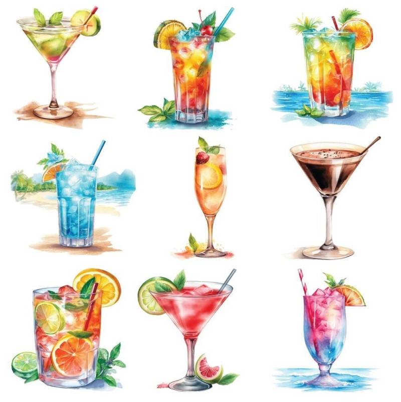 Bügelbild Bügelmotiv Cocktail Drink Getränk Urlaub Meer Verschiedene Größen von HeupelStore