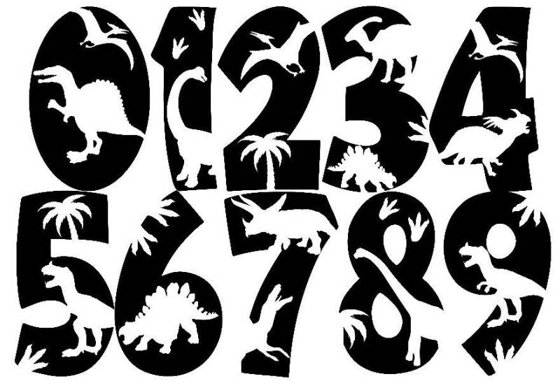 Bügelbild Bügelmotiv Dinosaurier Zahlen Geburtstag 0 1 2 3 4 5 6 7 8 9 Name Junge Mädchen Verschiedene Größen von HeupelStore