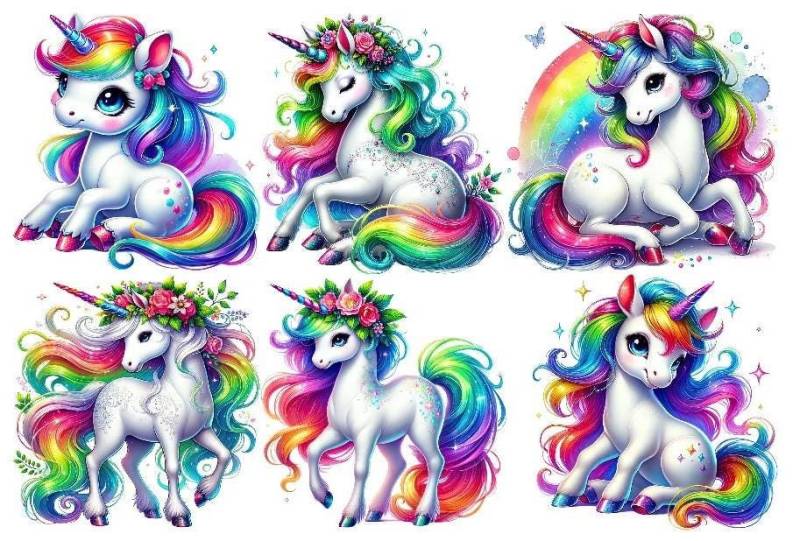 Bügelbild Bügelmotiv Einhorn Regenbogen Bunt Mädchen Baby Verschiedene Größen von HeupelStore