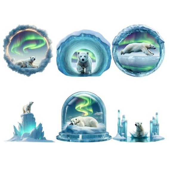 Bügelbild Bügelmotiv Eisbär Bär Tier Winter Polarlicht Aurora Junge Mädchen Verschiedene Größen von HeupelStore