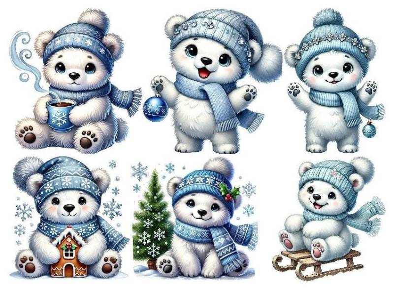 Bügelbild Bügelmotiv Eisbär Polarbär Schnee Weihnachten Junge Mädchen Verschiedene Größen von HeupelStore