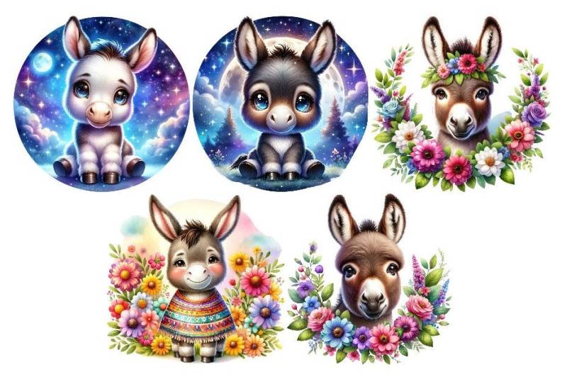 Bügelbild Bügelmotiv Esel Pony Blumen Tier Junge Mädchen Verschiedene Größen von HeupelStore