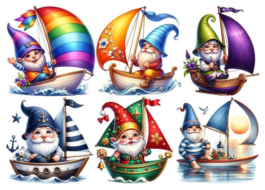 Bügelbild Bügelmotiv Gnom Wichtel Zwerg Segelboot Schiff Verschiedene Größen von HeupelStore