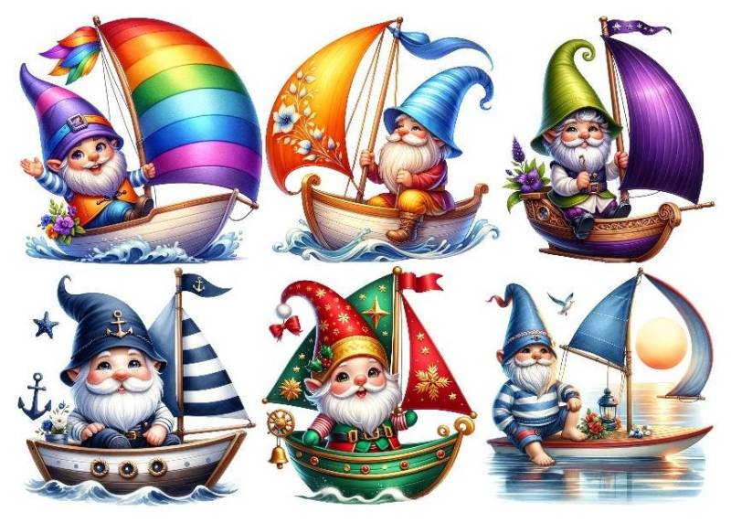 Bügelbild Bügelmotiv Gnom Wichtel Zwerg Segelboot Schiff Verschiedene Größen von HeupelStore