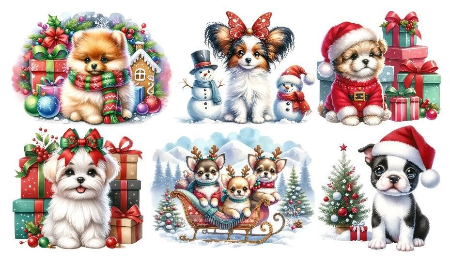 Bügelbild Bügelmotiv Hund Welpe Weihnachten Winter Schnee Junge Mädchen Verschiedene Größen von HeupelStore