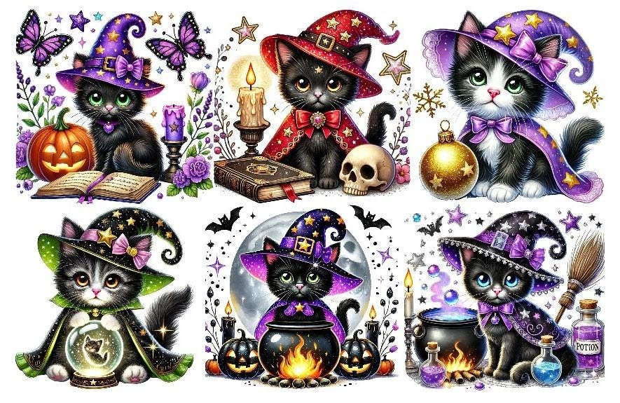 Bügelbild Bügelmotiv Katze Halloween Hexe Junge Mädchen Baby Verschiedene Größen von HeupelStore