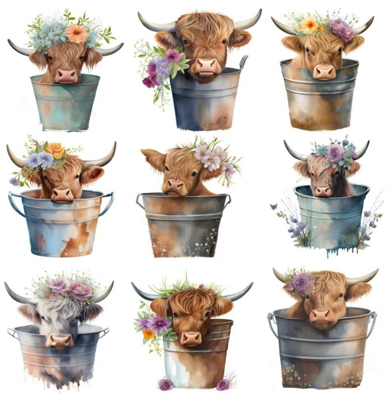 Bügelbild Bügelmotiv Kuh Im Eimer Rind Junge Mädchen Blumen Verschiedene Größen von HeupelStore