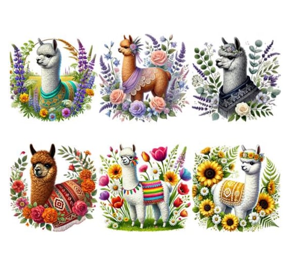Bügelbild Bügelmotiv Lama Alpaka Tier Blumen Floral Junge Mädchen Verschiedene Größen von HeupelStore