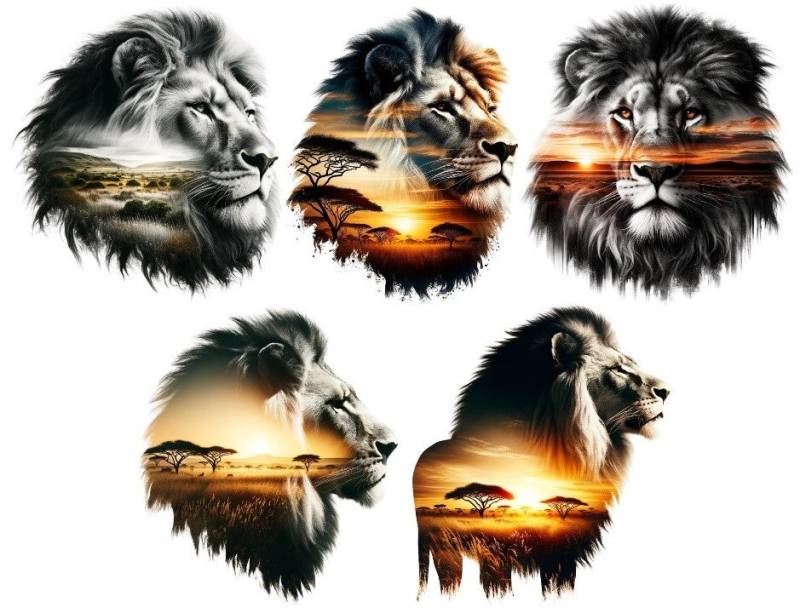 Bügelbild Bügelmotiv Löwe Afrika Safari Sonnenuntergang Junge Mädchen Verschiedene Größen von HeupelStore