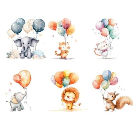 Bügelbild Bügelmotiv Luftballon Ballon Tiere Katze Löwe Tiger Einhorn Elefant Baby Junge Mädchen Verschiedene Größen von HeupelStore