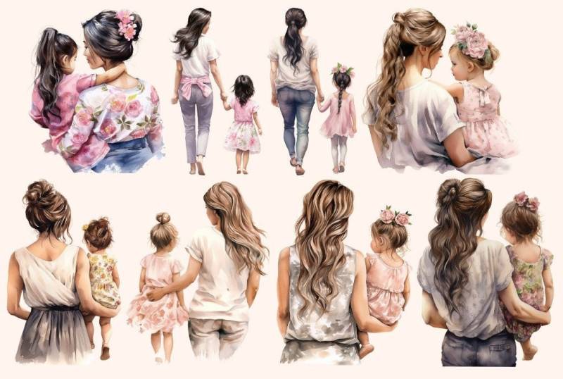 Bügelbild Bügelmotiv Mama Mutter Tochter Kind Mädchen Verschiedene Größen von HeupelStore